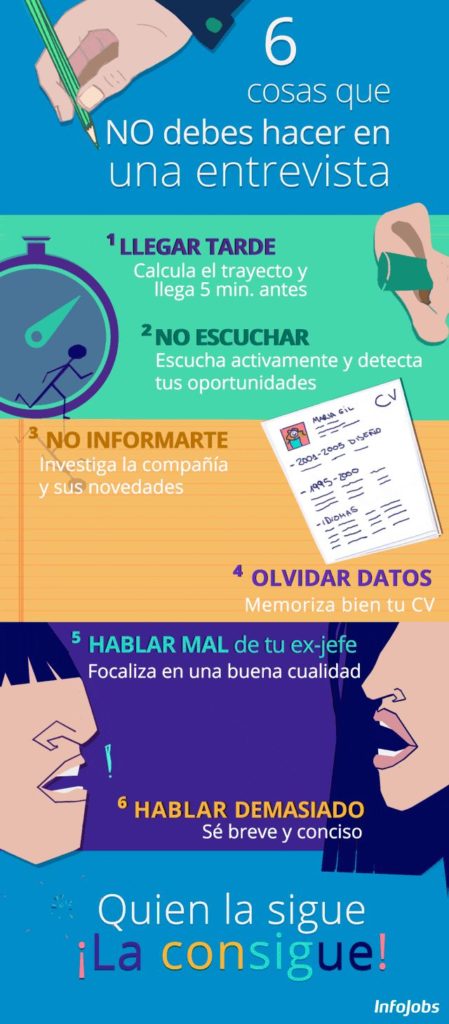 6 cosas que no debes hacer en una Entrevista de Trabajo #infografia #infographic...