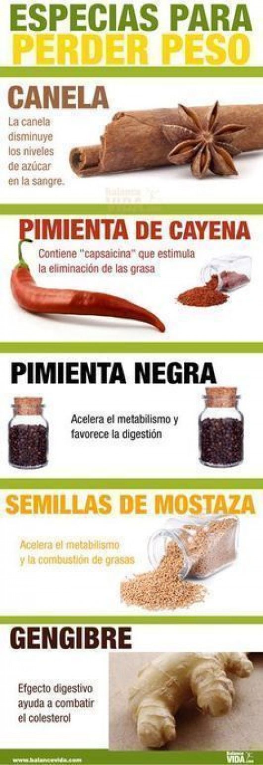 Especias que te ayudarán a perder peso. #infografia #salud #nutrici6oninfografia