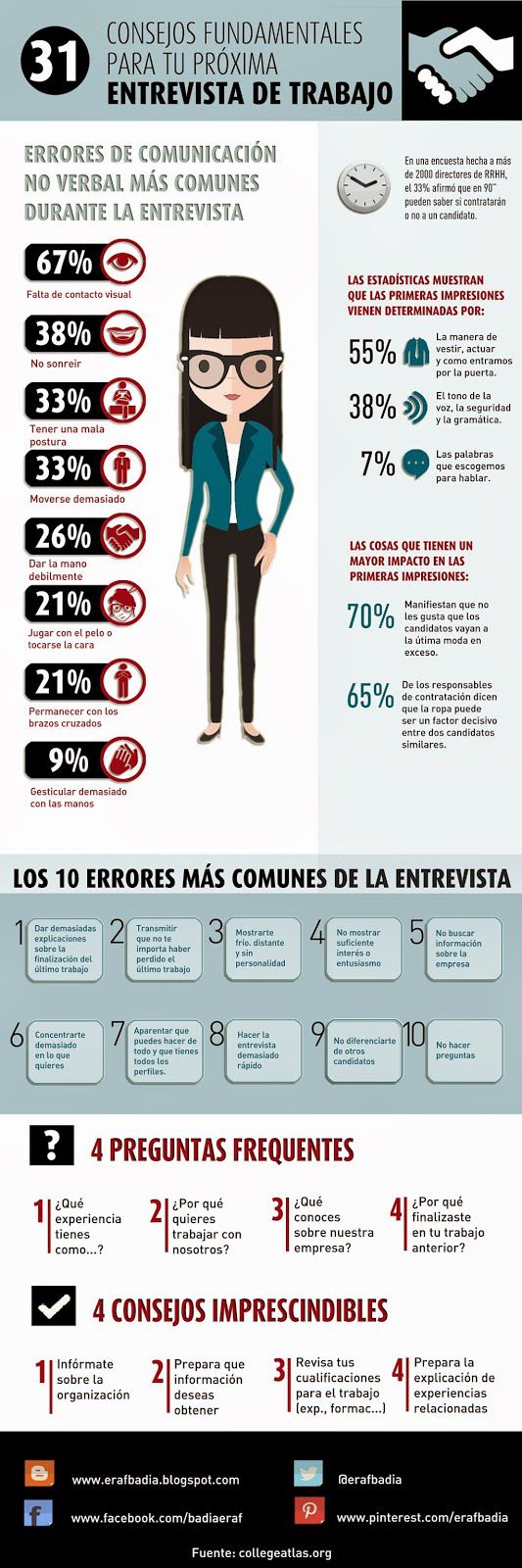 31 consejos fundamentales para una entrevista de trabajo #infografia #infographic #empleo