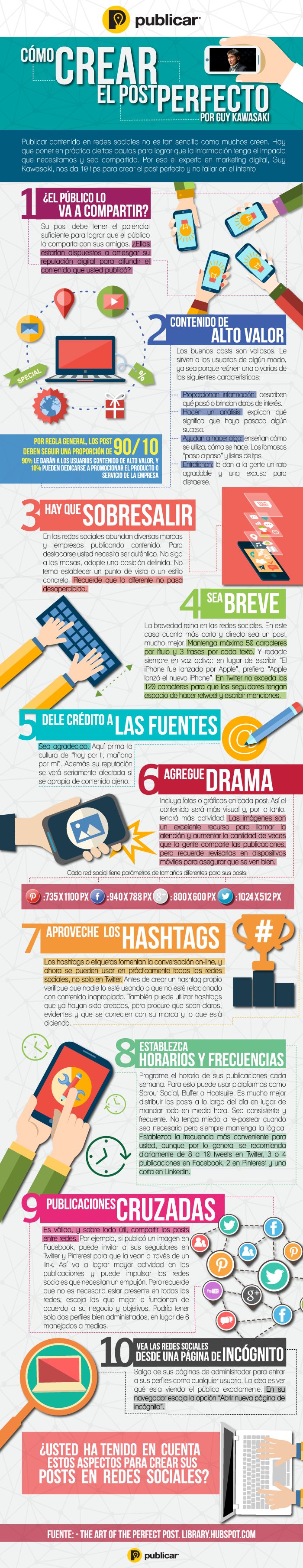 Cómo crear el post perfecto según Guy Kawasaki #infografia #infographic #socialmedia