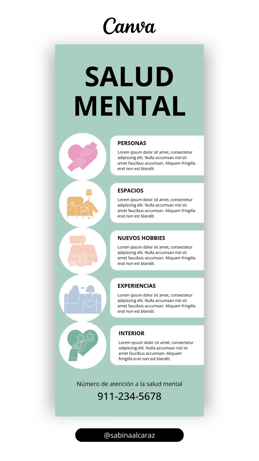 Infografía con lista Salud Mental Ilustrativo Turquesa Blanco