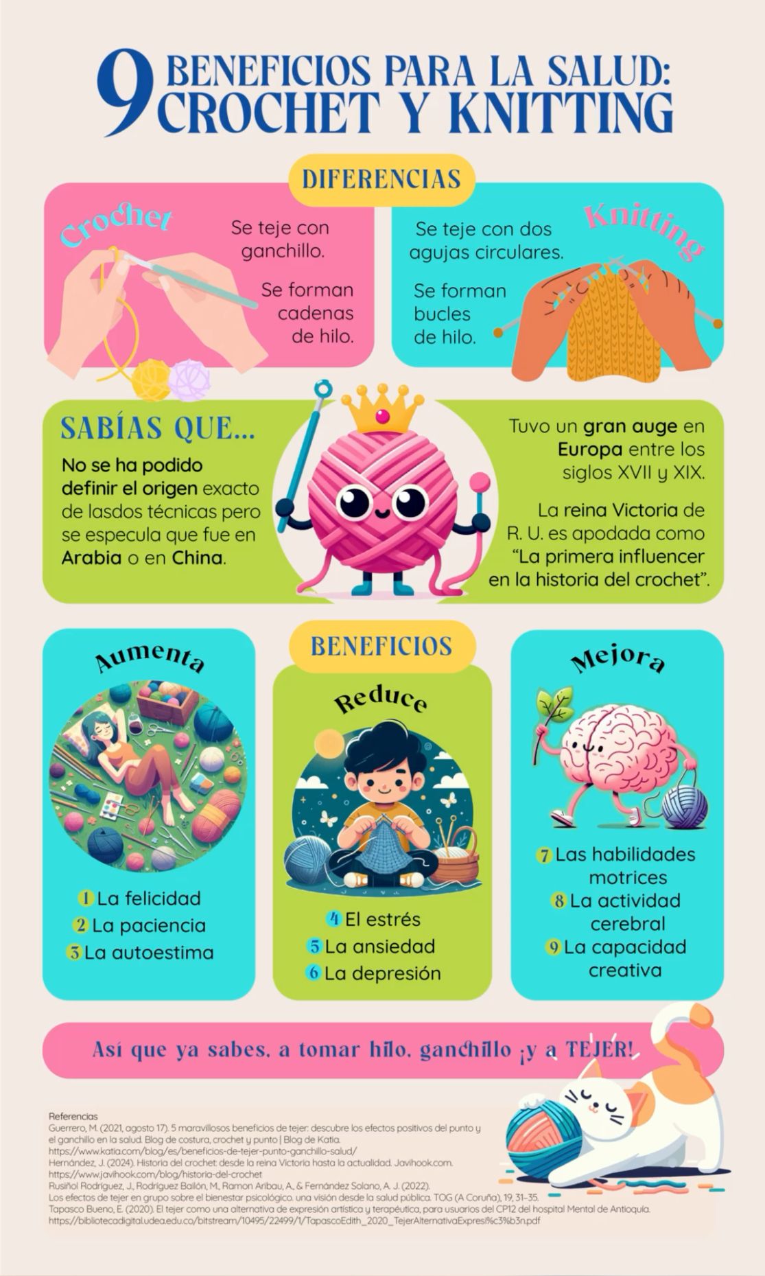 Infografía de Crochet. Beneficios para la salud del crochet y knitting